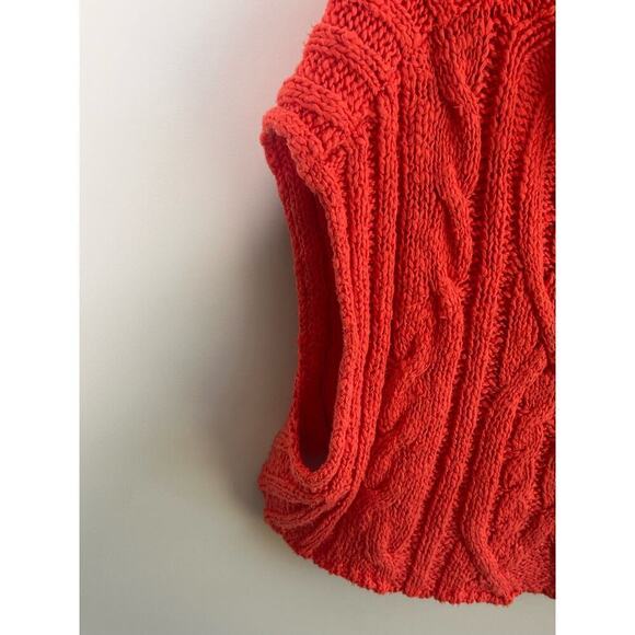 Free People Cotton Blend Cable Knit Mock Neck Crop Sweater Red Women's Size XS - Picture 5 of 8